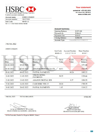 Download Brunei HSBC bank statement word
